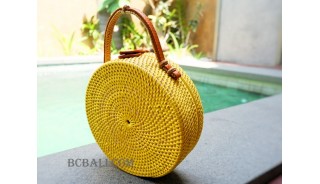 straw raffia rattan handbag circle yellow color